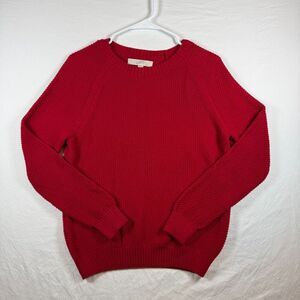 LOFT Textured Knit Crewneck Sweater Red Size M